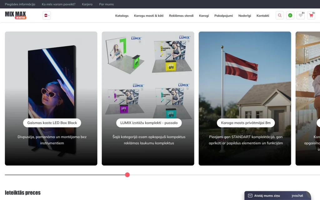 Mix Max e-veikala sākumlapa